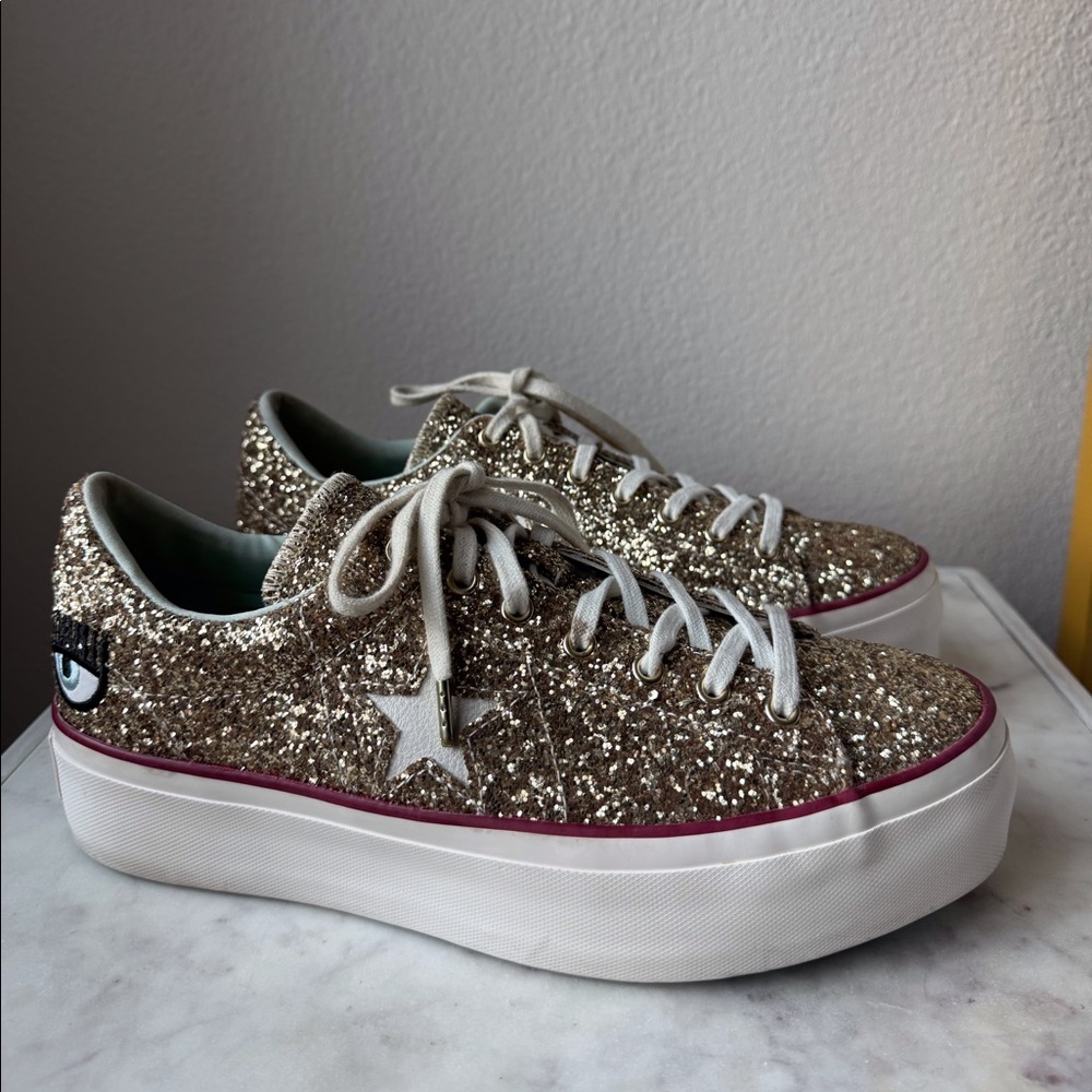 Chiara Ferragni x Converse Gold Glitter One Star Platform Sneakers‎ Size 10